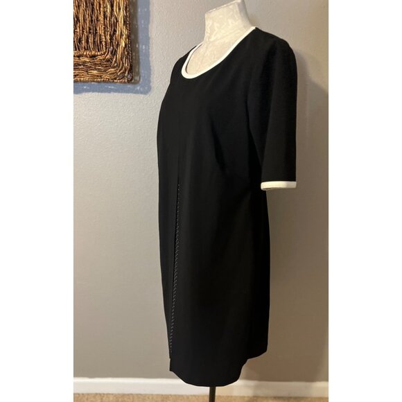 Connected Dress 10 Black White Polka Panel Stretch Shift Short Sleeve Washable - Picture 4 of 6
